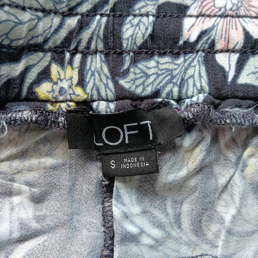 Loft Wide Leg Flowy Pants Drawstring Floral Navy Blue Pink Yellow White Small - Picture 2 of 10